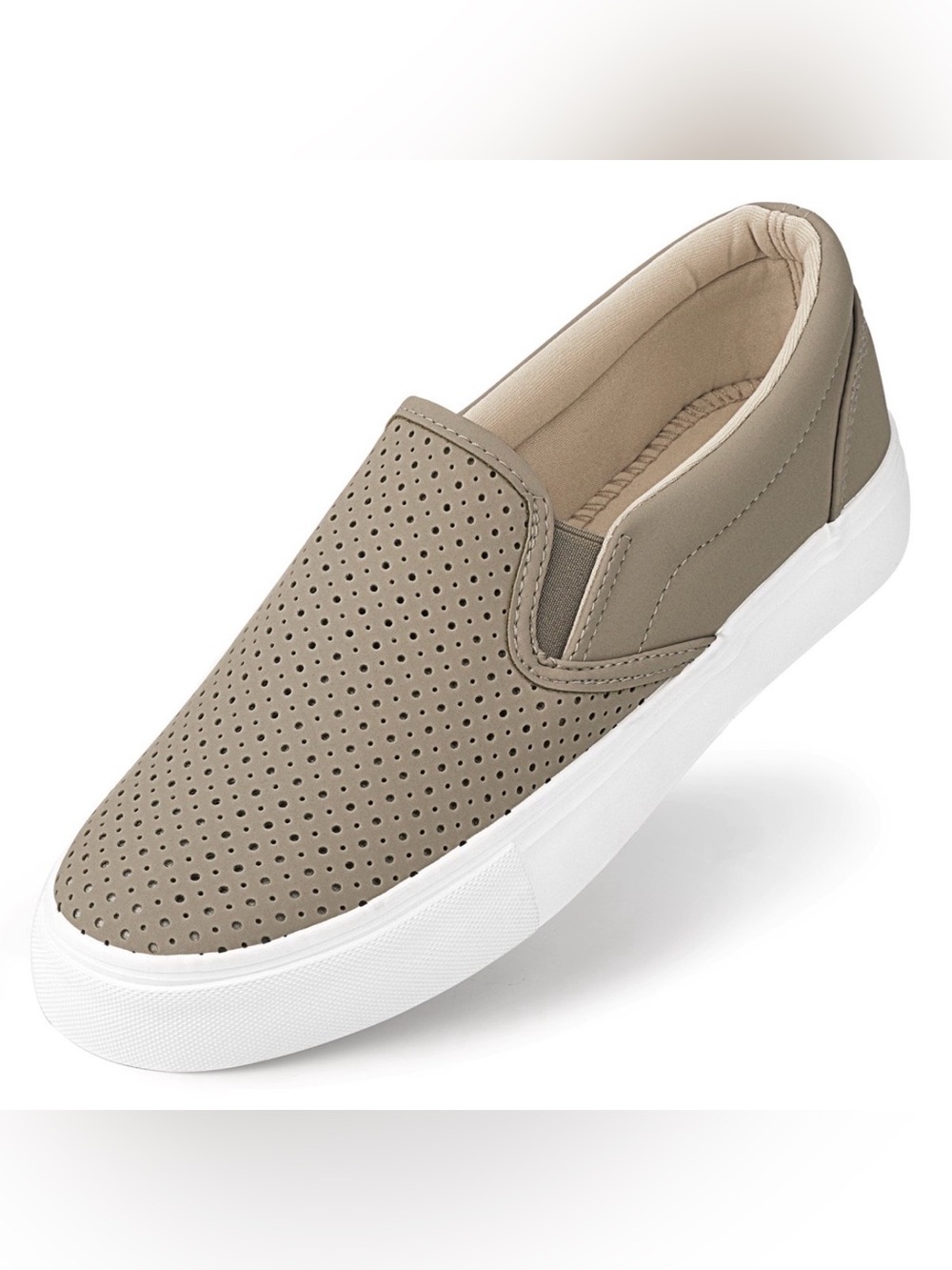 Women’s Slip-On Perforated Casual Sneakers in Tan! Size 8.